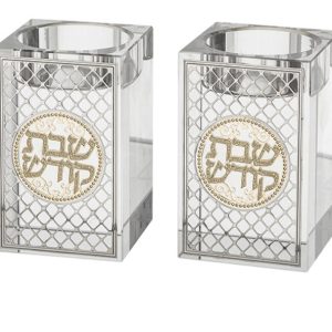 זוג פמוטי קריסטל מרובע עם עיטור